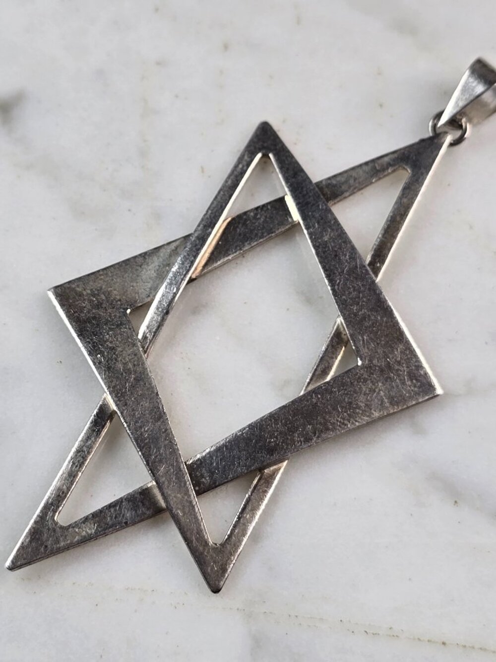 Sterling Silver Jewish Star of David Modernist Pendant Necklace 6.9g E3045